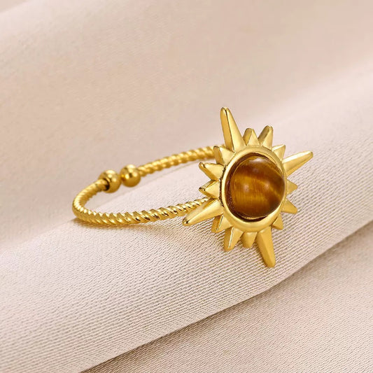 Golden Sunflower Tiger's Eye Stone Ring