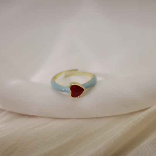 Blue Band and Red Heart Enamel Ring