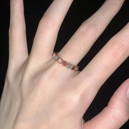 Rose Gold Colored Gemstone Adjustable Ring
