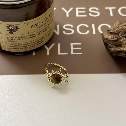Golden Sunflower Tiger's Eye Stone Ring